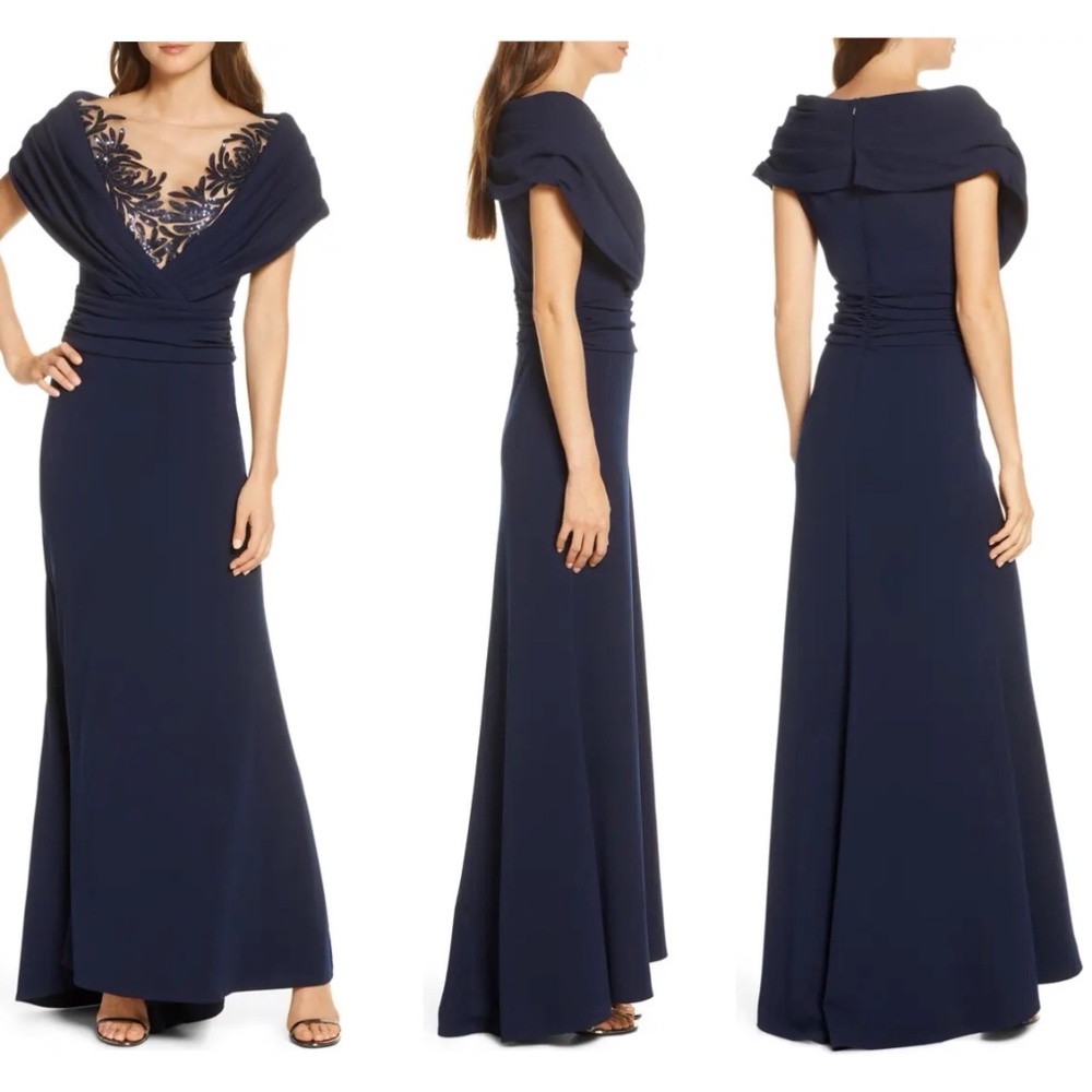 Tadashi shoji portrait pleated detail collar gown FINAL PRICE NO OFFERS - Picture 3 of 9